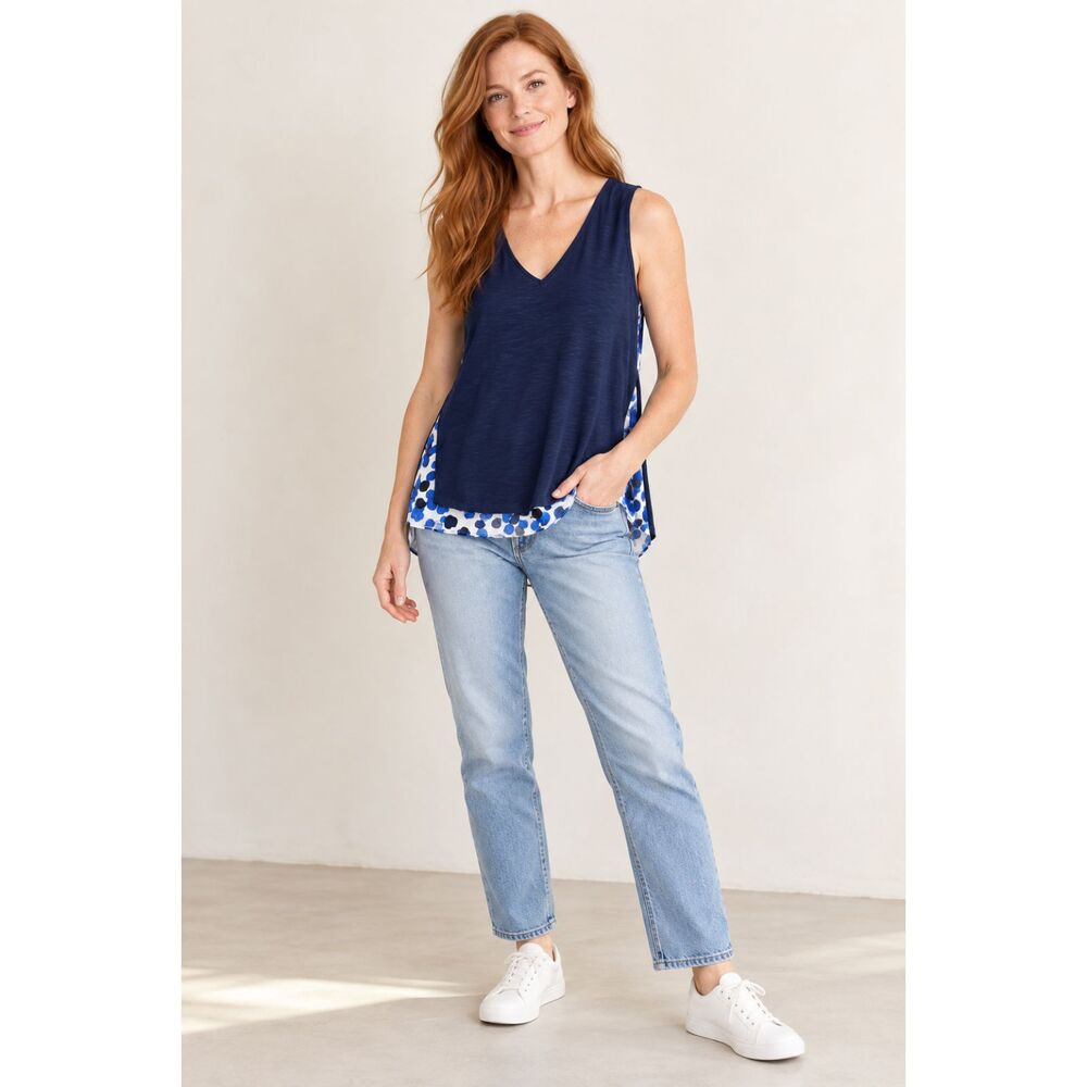 Anthropologie Deletta Top Weekdays Polka Dot Preppy Women's Sz M Blue White